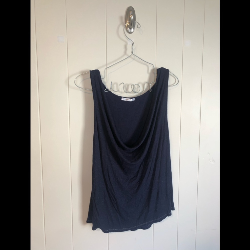 FEMME scoop neck tank top navy with gold threads